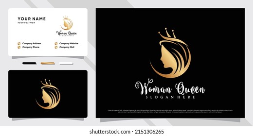 Beauty queen logo design inspiration for women with business card template Premium Vector