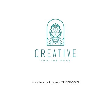 Beauty Queen Logo Line Art Design Template