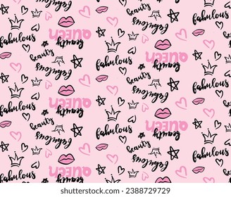 Beauty queen pink print with lips and hearts