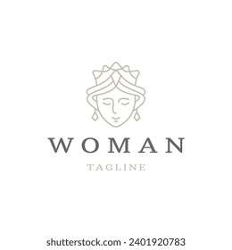 Mujer reina de belleza con diseño de logotipo de estilo de línea