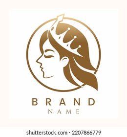 Beauty Queen Women Face with Crown Logo