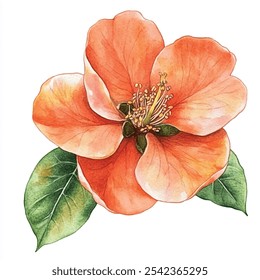 beauty Quince flower watercolor clipart illustration