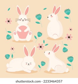 beauty rabbits and flowers characters