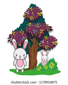 beauty rabbits friends animals and tree