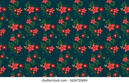 The Beauty of red rose flower pattern background for Christmas, with leaf and flower concept.