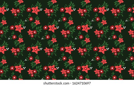 The Beauty of red rose flower pattern background for Christmas, with leaf and flower concept.