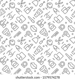 Beauty related seamless pattern with outline icons