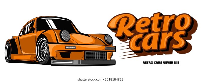 Beauty Retro Cars Vintage Car Illustration in Bold Orange