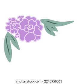 beauty rose and leaves with pastel purple color hand drawn style for corner border or frame