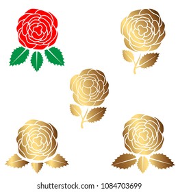 Beauty rose logo, sign, symbol for beauty salon, beauty shop, spa salon, flower shop. Flat modern style, simple graceful silhouette. Red, green and gold colors