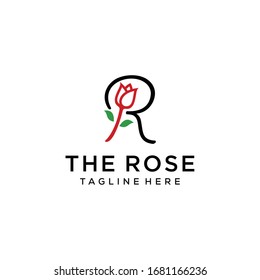 Beauty Rose logo vector logo design template, minimal with R sign line petal beauty salon