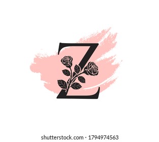 Beauty Rose logo vector logo design template, feminine Z sign line petal beauty salon. Flower Z Letter Icon.