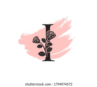 Beauty Rose logo vector logo design template, feminine I sign line petal beauty salon. Flower I Letter Icon.