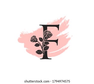 Beauty Rose logo vector logo design template, feminine F sign line petal beauty salon. Flower F Letter Icon.
