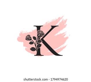 Beauty Rose logo vector logo design template, feminine K sign line petal beauty salon. Flower K Letter Icon.