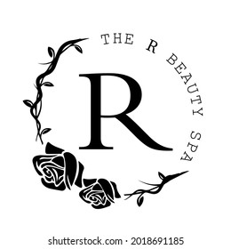 Beauty Rose logo vector logo design template, feminine R sign line petal beauty salon. Flower R Letter Icon.