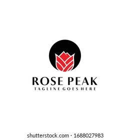Rosa de belleza con diseño vectorial de logo de montaña diseño de línea mínima señal pétal de línea