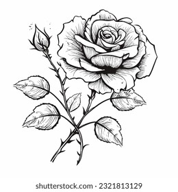 Beauty rose outline art tattoo design element