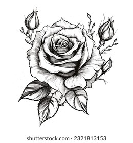 Beauty rose outline art tattoo design element