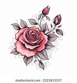 Beauty rose outline art tattoo design element