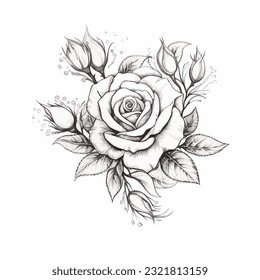 Elemento de diseño de tatuajes artísticos con el contorno de la rosa de la belleza