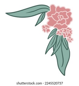 beauty roses with leaves hand drawn style for corner border or frame