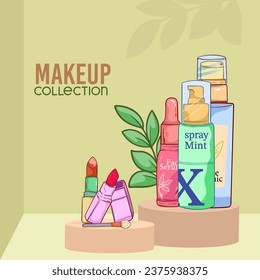 Beauty routine elements, facial brushes and stickers. Spa morning care tools, make up concealer and hair brush.