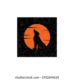 Diseño del logotipo Beauty Rustic Howling Wolf y Red Moon Illustration