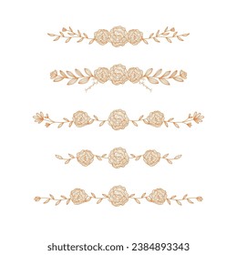 beauty rustic rose flower arrangement hand drawing style for line divider, header or footer decoration vector collection