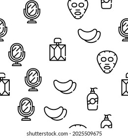 Beauty Salon Accessory Vector Seamless Pattern Thin Line Illustration