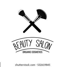 Beauty Salon Badge. Makeup Brushes Label Vector Illustration Isolated On White Background