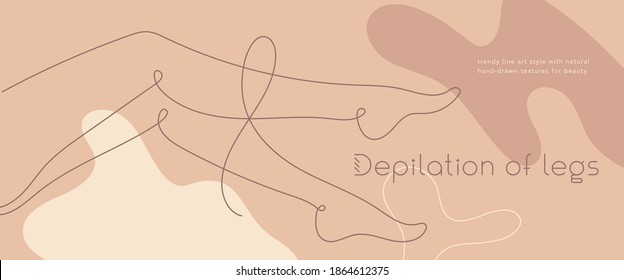 Beauty salon banner in trendy natural hue. Line icon legs. Minimal beautiful feminine sketch for label design of natural cosmetics, fashion banner. Linear illustration depilation of legs — Soft colors