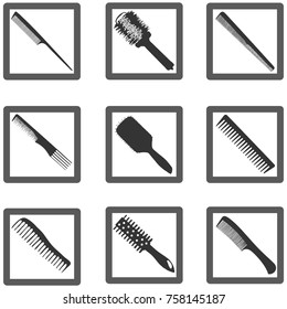 Beauty salon or barbershop monochrome icon set. Hairdresser styling accessories. Professional barber haircut tools. Isolated vector illustration