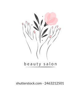 Beauty salon. Beautiful female hands. Vector illustration