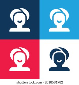Beauty Salon blue and red four color minimal icon set