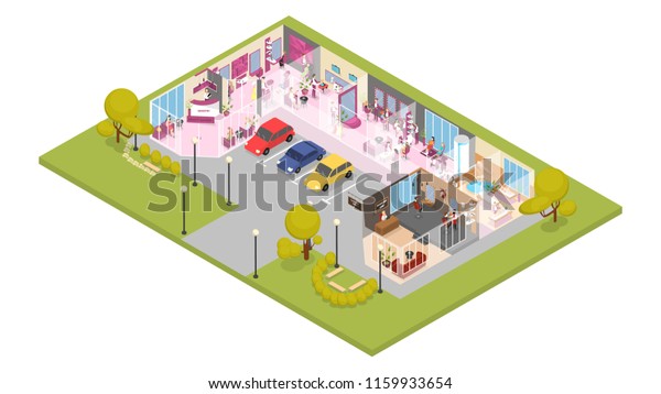 Beauty Salon Building Interior Making Haircut Stock Vector