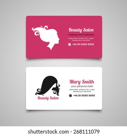 Beauty Salon Business Card Design Template With Woman's Profile