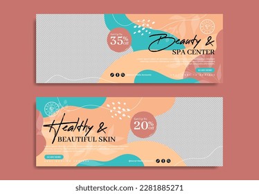 Beauty salon business marketing social media banner or cover template with organic background. Body spa or skin makeup parlor service promotion flyer. Cosmetic product sale advertisement poster.