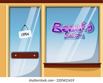 Beauty Salon Business Window Entrance Background. Vector Illustration