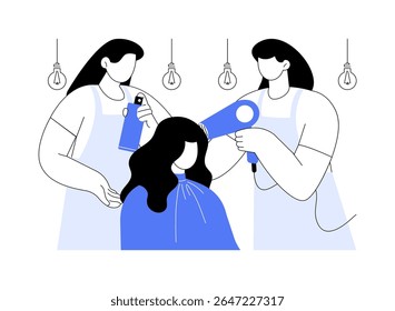 Clientes do salão de beleza ilustrações isoladas do vetor do desenho animado. Smiling girl veio ao cabeleireiro para procedimentos, setor de serviços, indústria de beleza, profissionais pessoas vetor cartoon.