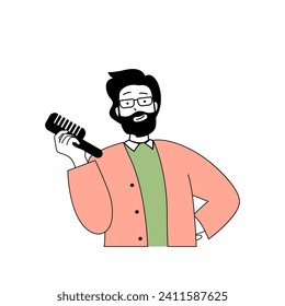Beauty salon concept with cartoon people in flat design for web. Man with comb doing haircut and hairstyle with professional care. Vector illustration for social media banner, marketing material.