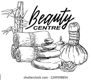 Beauty salon, cosmetic vector with hand lettering, modern calligraphy label, isolated on white. Beautiful spa composition. Beauty Center. Beauty Club.