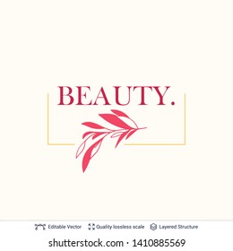 Beauty salon cosmetologist or beauty product logo design. Floral element and text. Editable vector template.