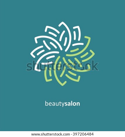 Beauty salon creative symbol concept. Spa and wellness unique logo idea. Simple flower shape made from lines. Ornaments and decorative lines vector illustration.