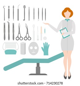 Beauty Salon. Dermatologist tools. Equipment loops, extractors and syringe . Dermatology and cosmetology concept. Cosmetic Instrument isolated vector illustration