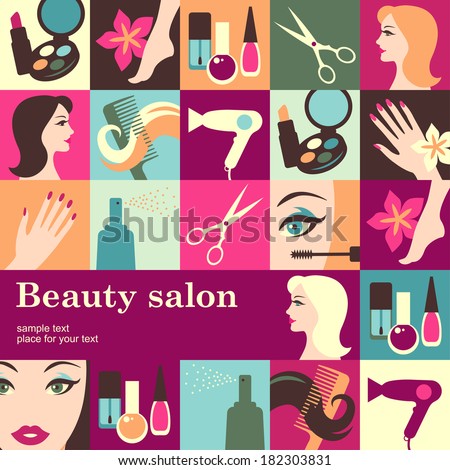 Beauty salon design template card. Vector background 