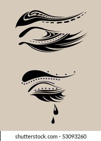 beauty salon emblem - abstract closed eye with long eyelashes, eyebrow, tear drop - for salon beauty products