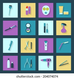 Beauty salon flat icons set