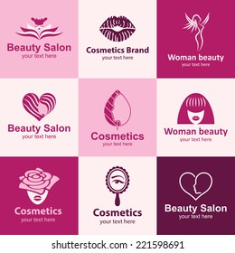 beauty salon flat icons set logo ideas for brand