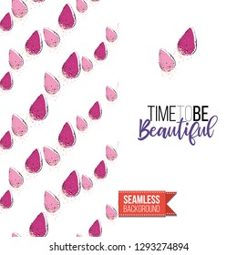 Beauty salon flyer promo card. Motivation quote: time to be beautiful. Fashion background with cosmetic, make up tools and fashion accessories. Editable vector template of greeting card.